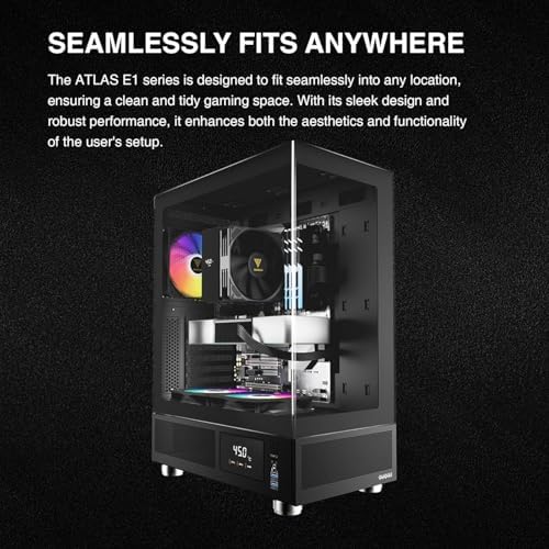 GAMDIAS ATX Mid Tower Computer Case with Tempered Glass  Gaming PC Case w/Temperature Display LCD & 3X 120mm ARGB Fans  Support Up to 5X Fans  240mm AIO/Radiator  340mm GPU/VGA  160mm CPU Air Cooler
