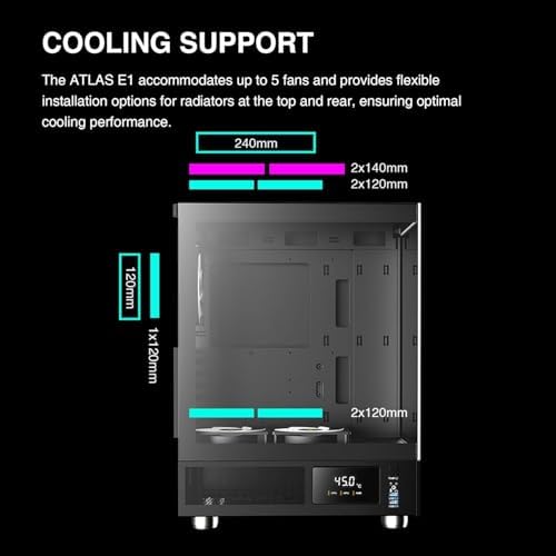 GAMDIAS ATX Mid Tower Computer Case with Tempered Glass  Gaming PC Case w/Temperature Display LCD & 3X 120mm ARGB Fans  Support Up to 5X Fans  240mm AIO/Radiator  340mm GPU/VGA  160mm CPU Air Cooler