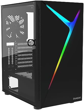 GAMDIAS ATX Mid Tower Computer Case with Tempered Glass  Gaming PC Case w/Temperature Display LCD & 3X 120mm ARGB Fans  Support Up to 5X Fans  240mm AIO/Radiator  340mm GPU/VGA  160mm CPU Air Cooler