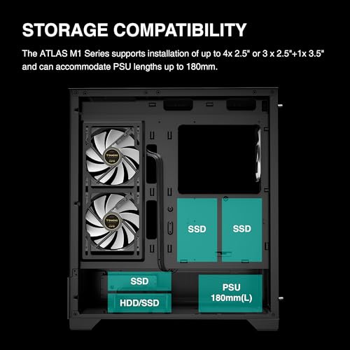 GAMDIAS Mid Tower Gaming Computer Case w/Display& App  ATX Tempered Glass PC Case  Built in 3X 120mm ARGB PWM Fans  Up to RTX 4000 GPU/VGA 410mm& 360mm AIO/Radiator& 6x120mm Fans& 160mm CPU Cooler