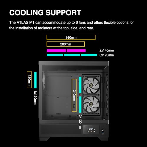GAMDIAS Mid Tower Gaming Computer Case w/Display& App  ATX Tempered Glass PC Case  Built in 3X 120mm ARGB PWM Fans  Up to RTX 4000 GPU/VGA 410mm& 360mm AIO/Radiator& 6x120mm Fans& 160mm CPU Cooler