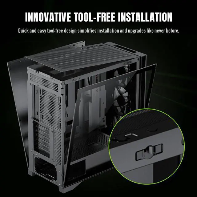 GAMEMAX Mid Tower Gaming Case LEADER 2 BK Leader 2 BK Black case  Comprehensive Compatibility  Supports E ATX motherboards  425mm GPUs  420mm radiators  245mm PSUs  and 185mm air coolers