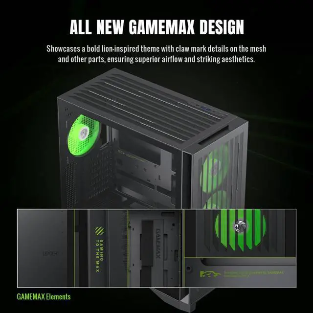 GAMEMAX Mid Tower Gaming Case LEADER 2 BK Leader 2 BK Black case  Comprehensive Compatibility  Supports E ATX motherboards  425mm GPUs  420mm radiators  245mm PSUs  and 185mm air coolers