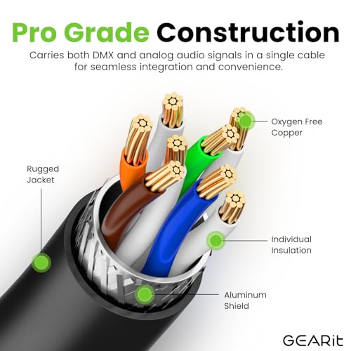 GEARit Cable Ethercon CAT6 blindado (150 pies) de audio profesional e iluminación RJ45 compatible con EtherCON para estudio, escenario, conciertos, 150 pies, color negro