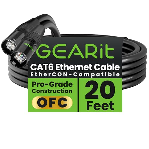 GEARit Cable Ethercon CAT6 blindado (150 pies) de audio profesional e iluminación RJ45 compatible con EtherCON para estudio, escenario, conciertos, 150 pies, color negro