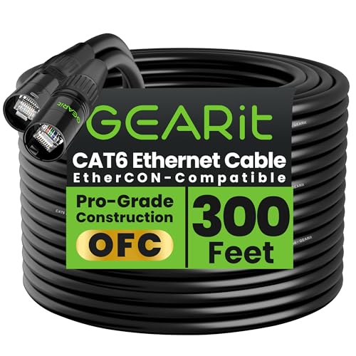 GEARit Cable Ethercon CAT6 blindado (150 pies) de audio profesional e iluminación RJ45 compatible con EtherCON para estudio, escenario, conciertos, 150 pies, color negro