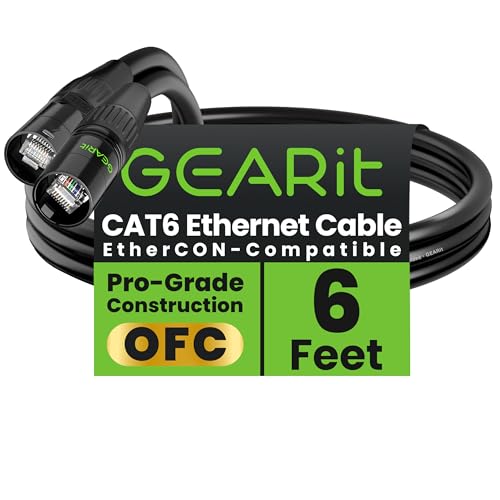 GEARit Cable Ethercon CAT6 blindado (150 pies) de audio profesional e iluminación RJ45 compatible con EtherCON para estudio, escenario, conciertos, 150 pies, color negro