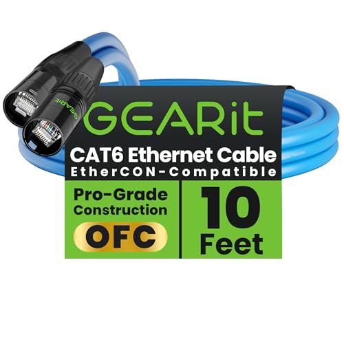 GEARit Cable Ethercon CAT6 blindado (150 pies) de audio profesional e iluminación RJ45 compatible con EtherCON para estudio, escenario, conciertos, 150 pies, color negro