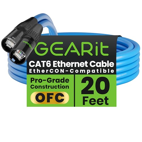 GEARit Cable Ethercon CAT6 blindado (150 pies) de audio profesional e iluminación RJ45 compatible con EtherCON para estudio, escenario, conciertos, 150 pies, color negro