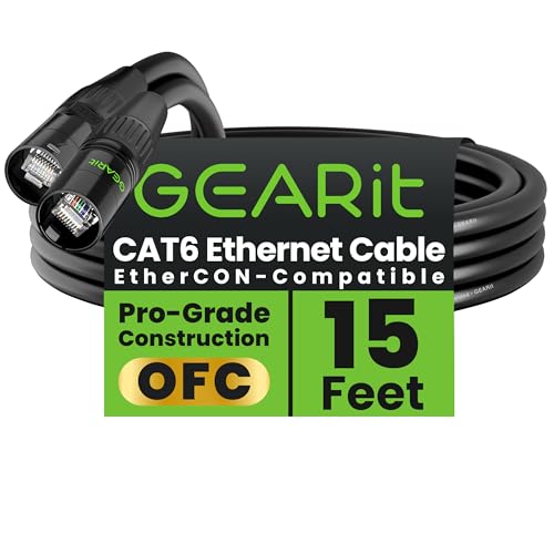 GEARit Cable Ethercon CAT6 blindado (150 pies) de audio profesional e iluminación RJ45 compatible con EtherCON para estudio, escenario, conciertos, 150 pies, color negro