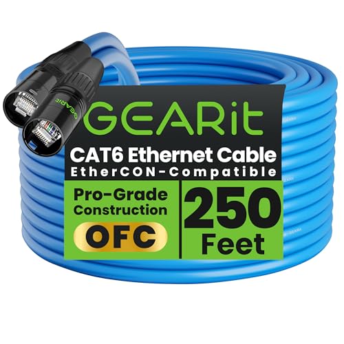 GEARit Cable Ethercon CAT6 blindado (150 pies) de audio profesional e iluminación RJ45 compatible con EtherCON para estudio, escenario, conciertos, 150 pies, color negro