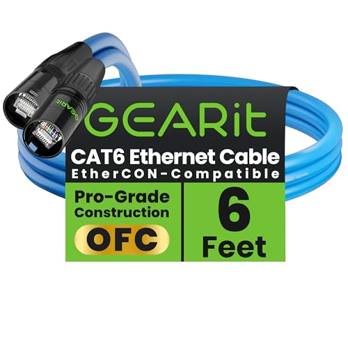 GEARit Cable Ethercon CAT6 blindado (150 pies) de audio profesional e iluminación RJ45 compatible con EtherCON para estudio, escenario, conciertos, 150 pies, color negro