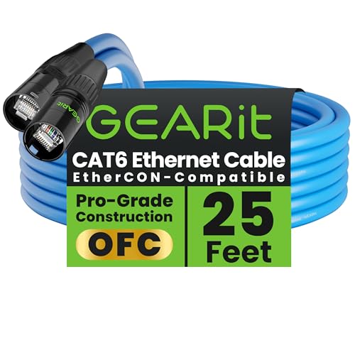 GEARit Cable Ethercon CAT6 blindado (150 pies) de audio profesional e iluminación RJ45 compatible con EtherCON para estudio, escenario, conciertos, 150 pies, color negro
