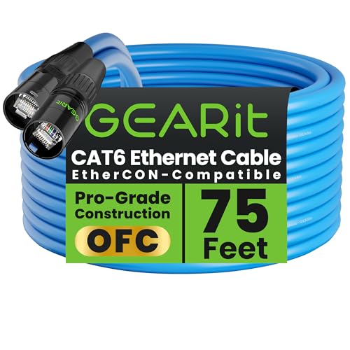 GEARit Cable Ethercon CAT6 blindado (150 pies) de audio profesional e iluminación RJ45 compatible con EtherCON para estudio, escenario, conciertos, 150 pies, color negro