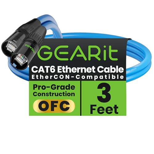 GEARit Cable Ethercon CAT6 blindado (150 pies) de audio profesional e iluminación RJ45 compatible con EtherCON para estudio, escenario, conciertos, 150 pies, color negro