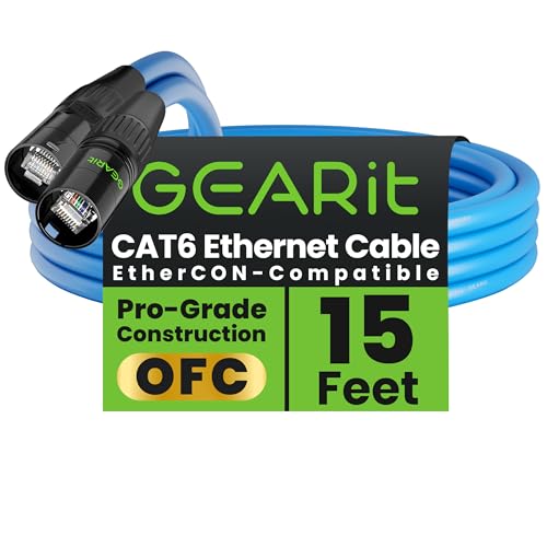 GEARit Cable Ethercon CAT6 blindado (150 pies) de audio profesional e iluminación RJ45 compatible con EtherCON para estudio, escenario, conciertos, 150 pies, color negro
