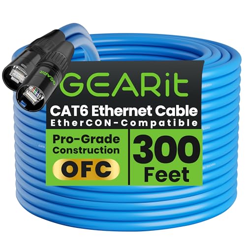 GEARit Cable Ethercon CAT6 blindado (150 pies) de audio profesional e iluminación RJ45 compatible con EtherCON para estudio, escenario, conciertos, 150 pies, color negro