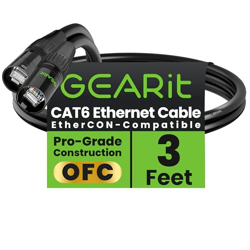 GEARit Cable Ethercon CAT6 blindado (150 pies) de audio profesional e iluminación RJ45 compatible con EtherCON para estudio, escenario, conciertos, 150 pies, color negro