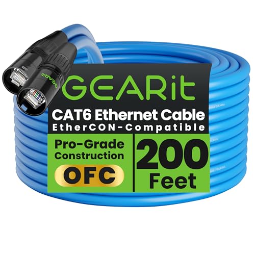 GEARit Cable Ethercon CAT6 blindado (150 pies) de audio profesional e iluminación RJ45 compatible con EtherCON para estudio, escenario, conciertos, 150 pies, color negro