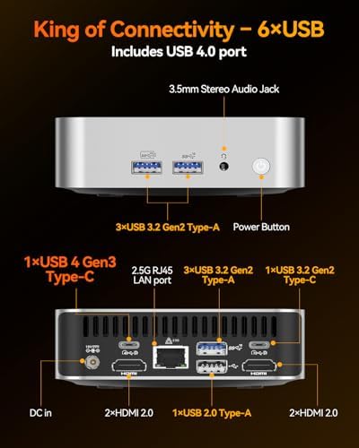 GEEKOM A8 Mini PC with AMD Ryzen 7 8745HS  Beats 6800H   16GB DDR5 RAM  Upgradable  Not LPDDR  1TB NVMe SSD  Windows 11 Pro Desktop Computer for Home&Business  USB4  SD Slot  8K   WiFi 6E  2 5G LAN