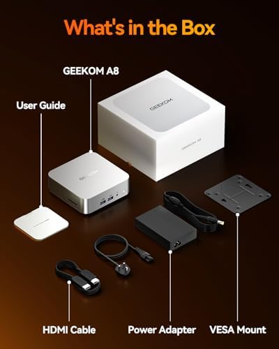 GEEKOM A8 Mini PC with AMD Ryzen 7 8745HS  Beats 6800H   16GB DDR5 RAM  Upgradable  Not LPDDR  1TB NVMe SSD  Windows 11 Pro Desktop Computer for Home&Business  USB4  SD Slot  8K   WiFi 6E  2 5G LAN