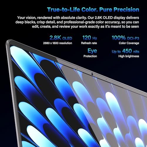 GEEKOM GeekBook X14 Pro Laptop  2 2lbs Ultra Thin 14 2 8K OLED Laptop Computer  Ultra 9 185H  32GB LPDDR5x 7500MHz RAM 1TB SSD  Up to 16 Hour  2X USB4  Fingerprint  Hub  Copilot  Windows 11 Pro