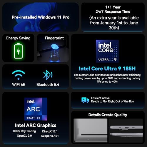 GEEKOM GeekBook X16 Pro 2 8 lbs Laptop  16 2 5K 16 10 Laptop Computer  Ultra 9 185H  32GB LPDDR5x 7500MHz RAM 2TB SSD  Up to 17 Hour  USB4  Fingerprint  DTS X Ultra Audio  Copilot  Windows 11 Pro