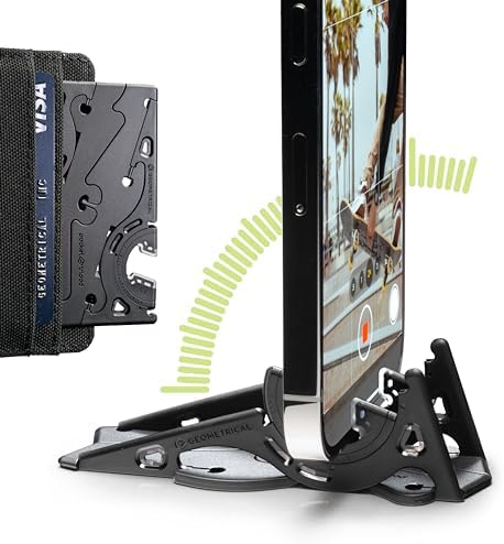 GEOMETRICAL Pocket Tripod Pro   Foldable Credit Card Size Phone Stand  Compatible with iPhone & Android   Carbon Fiber Legs & Adjustable tilt Angle for Mobile Photography  Matte Black Universal Kit 