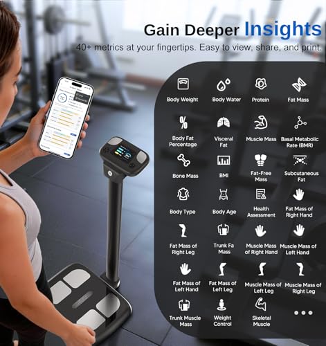 GE Smart Scale for Body Weight  with 8 Eletrode Segmental Measurement   Full Body Composition Scale with BMI Fat Muscle Mass  Digital Bluetooth Professional Fat Scanner for Home  Gym  Fitness Center