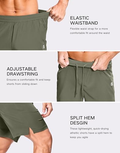 GGJ Mens Lightweight Athletic Shorts with Zipper Pockets 7/5/9 Gym Workout Running Quick Dry Tennis Shorts for Men
