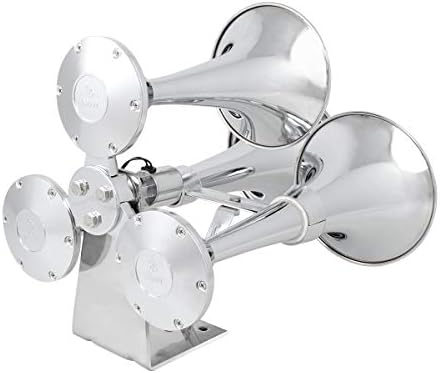 GG Grand General 69991 Chrome Heavy Duty 12/24V Train Horn with Triple Brass Trumpet for Superior Sound