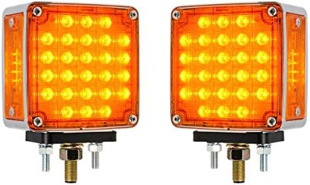 GG Grand General 74714 Square Smart Dynamic Double Face Amber/Red LED Pedestal Light for Trucks  Towing  Trailers  RVs and Buses   Twin Pack 2