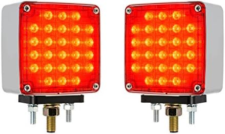 GG Grand General 74714 Square Smart Dynamic Double Face Amber/Red LED Pedestal Light for Trucks  Towing  Trailers  RVs and Buses   Twin Pack 2