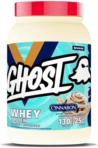 GHOST - Proteína de suero de leche en polvo, Cinnabon, 5 libras, 25 gramos de proteína, mezcla de aislado, concentrado e hidrolizado de suero de leche, sabor a rollo de canela, sin soya ni gluten