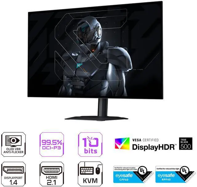 GIGABYTE 27 inch QHD 2K 1440P 280Hz with AMD FreeSync Premium Pro & G SYNC Compatible 0 03ms HDR500 USB C KVM OLED Gaming Computer Monitor with Height adjustable  Pivot  Swivel and Tilt stand MO27Q28G
