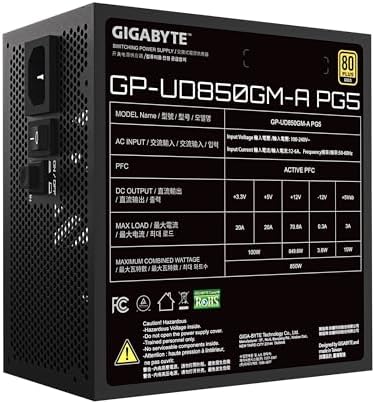 GIGABYTE 850W PSU   80 Plus Gold Certified   PCie 5 0 and ATX 3 1 Ready   Fully Modular Power Supply  GP UD850GM A PG5
