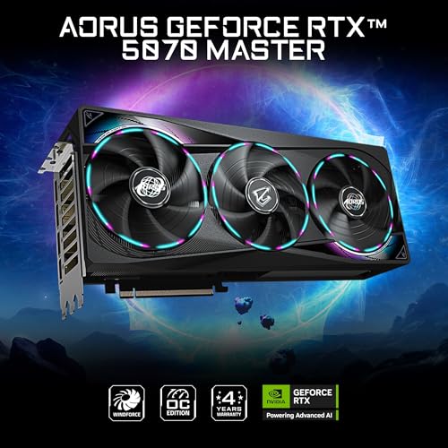 GIGABYTE AORUS GeForce RTX 5070 Master 12G Graphics Card  12GB 192 bit GDDR7  PCIe 5 0  WINDFORCE Cooling System  GV N5070AORUS M 12GD Video Card
