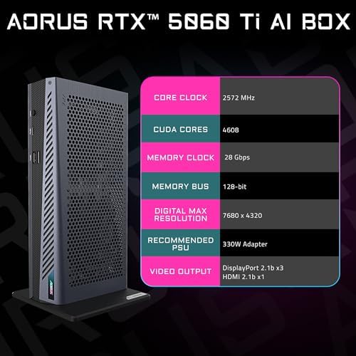 GIGABYTE AORUS RTX 5060 Ti AI Box Tarjeta gráfica (16GB GDDR7, 128 bits, PCIe 5.0, HDMI/DP 2.1b, ventilador Hawk, gel térmico de grado servidor, Thunderbolt 5™)
