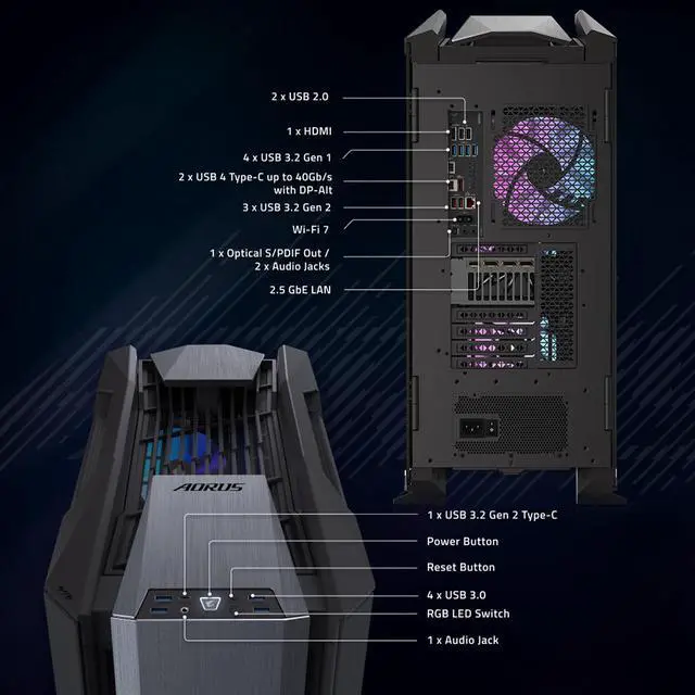 GIGABYTE AORUS SUPREME 5 Gaming Desktop PC  AMD Ryzen 7 9800X3D  AORUS RTX 5090  64GB DDR5 RAM  2TB Gen5 NVMe SSD  Windows 11 Home  Black