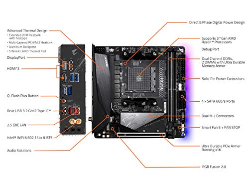 GIGABYTE B550I AORUS PRO AX|Placa madre para juegos: AM4 AMD/B550/Mini-ATX/Dual M.2/SATA 6Gb/s/USB 3.2 Gen1/WiFi 6/2.5 GbE LAN/PCIe4.0/Realtek ALC1220VB/DisplayPort 1.4/2 HDMI 2.0B/RGB Fusion 2.0/DDR4