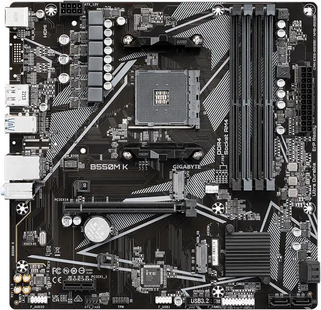 GIGABYTE B550M K AM4 AMD B550 Micro ATX Motherboard with Dual M 2  SATA 6Gb/s  USB 3 2 Gen 1  Realtek GbE LAN  PCIe 4 0