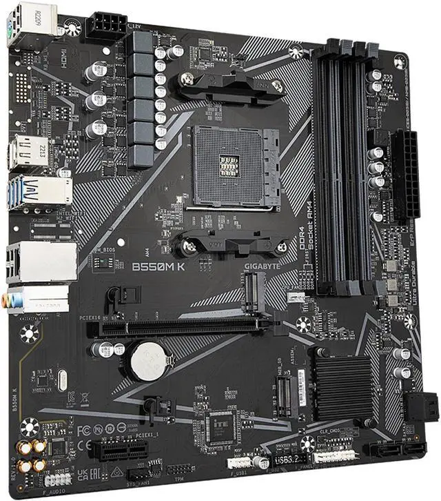 GIGABYTE B550M K AM4 AMD B550 Micro ATX Motherboard with Dual M 2  SATA 6Gb/s  USB 3 2 Gen 1  Realtek GbE LAN  PCIe 4 0
