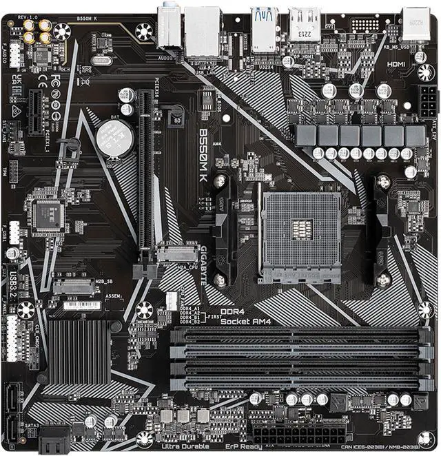 GIGABYTE B550M K AM4 AMD B550 Micro ATX Motherboard with Dual M 2  SATA 6Gb/s  USB 3 2 Gen 1  Realtek GbE LAN  PCIe 4 0