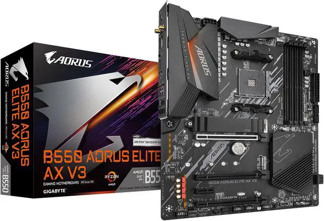 GIGABYTE B550 AORUS ELITE AX V3 AM4 AMD B550 ATX Motherboard with Dual M 2  SATA 6Gb/s  USB 3 2 Gen 2  Wi Fi 6  1GbE LAN  PCIe 4 0