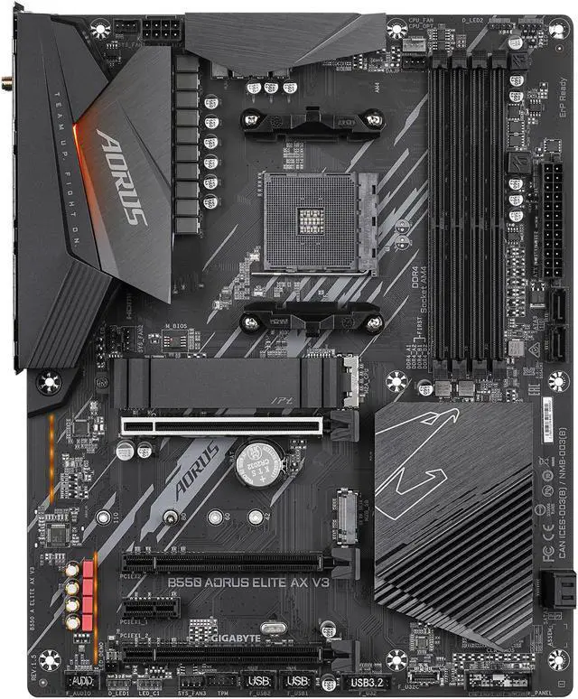 GIGABYTE B550 AORUS ELITE AX V3 AM4 AMD B550 ATX Motherboard with Dual M 2  SATA 6Gb/s  USB 3 2 Gen 2  Wi Fi 6  1GbE LAN  PCIe 4 0
