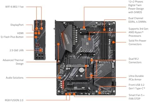 GIGABYTE B550 AORUS ELITE AX V2 Motherboard  Supports AMD AM4 Ryzen 5000 Processors  ATX  DDR4  Dual M 2  SATA 6Gb/s  2 4/5 GHz Dual Band  2 5 GbE LAN  PCIe 4 0