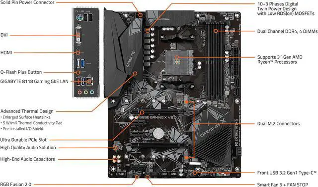 GIGABYTE B550 GAMING X V2 AM4 AMD B550 USB 3 0 ATX AMD Motherboard