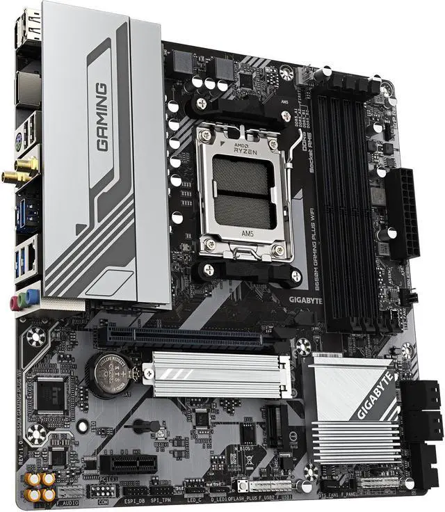 GIGABYTE B650M GAMING PLUS WIFI AM5 LGA 1718 AMD B650 M ATX  DDR5  PCIe 4 0 M 2  PCIe 4 0  USB 3 2 Gen 1 Type C  Wi Fi 6E  2 5GbE LAN