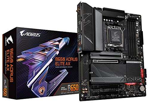 GIGABYTE B650 AORUS Elite AX  AM5/LGA 1718/ AMD B650/ATX/ 5 Year Warranty/DDR5/ M 2/ PCIe 5 0/USB 3 2 Gen2X2 Type C/WiFi 6E/2 5GbE LAN/Q Flash Plus/EZ Latch/Gaming Motherboard 