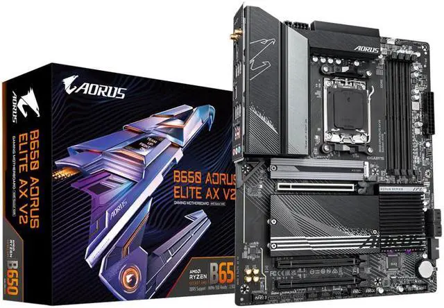 GIGABYTE B650 AORUS ELITE AX V2 AM5 LGA 1718 AMD B650 ATX Motherboard  DDR5  Triple M 2  PCIe 5 0  USB 3 2 Gen2X2 Type C  WiFi 6E  2 5GbE LAN  Q Flash Plus  EZ Latch